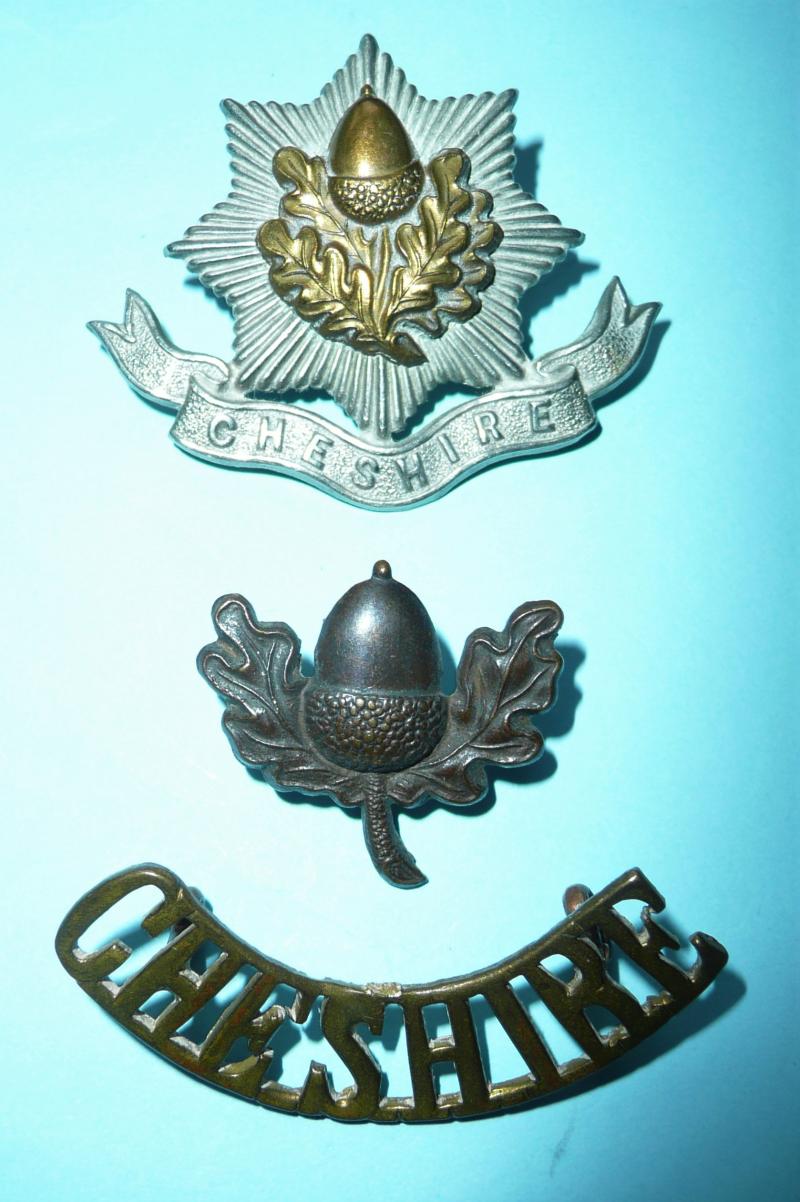 Victorian / Edwardian Cheshire Regiment Other Ranks Cap Badge, Collar and Shoulder Title Set