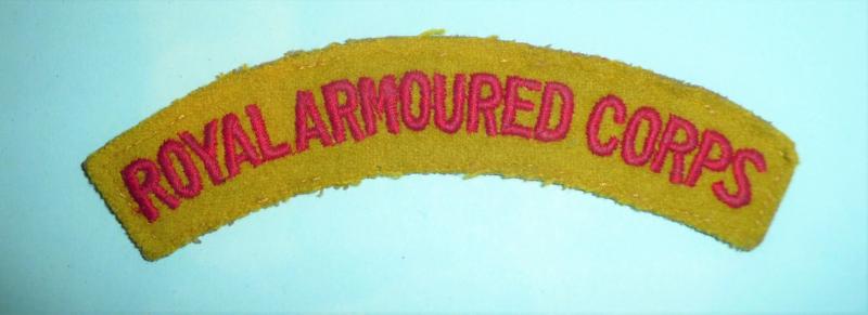 Royal Armoured Corps (RAC) Embroidered Felt Cloth Red on Yellow Shoulder Title