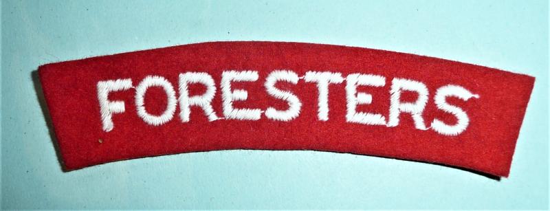 WW2 Foresters (Notts & Derby Regiment) Embroidered White on Red Felt Cloth Shoulder Title