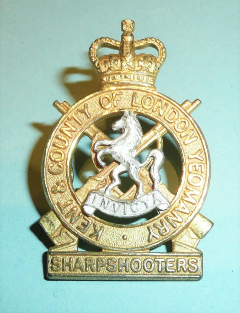 Kent & County of London Yeomanry (Sharpshooters) Officers Full Dress Silver Plated and Gilt Cap Badge