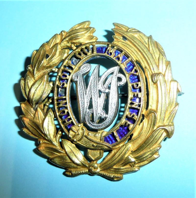 West India (Indies) Regiment – Officer’s Gilt , Silver & Enamel Helmet /  Pagri Badge