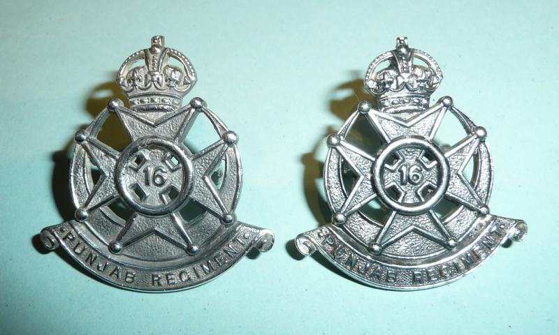 Indian Army - 16th Punjab Regiment Officers hallmarked silver matched pair of officer’s collar badges, dated 1934