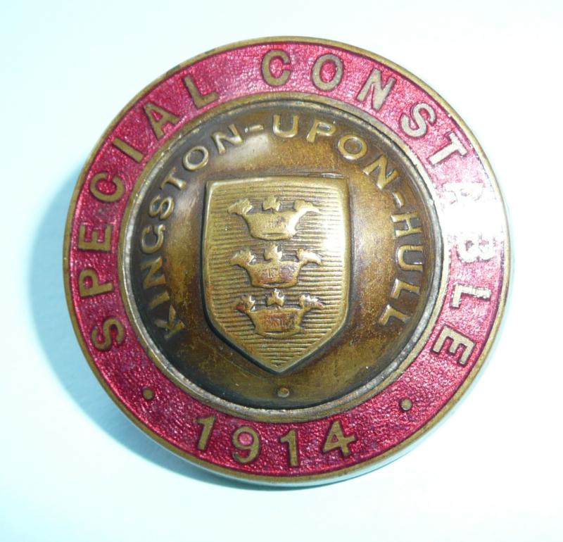 WW1 Home Front Kingston Upon Hull Special Constable Constabulary Police Enamel and Brass Cap Badge - Dated 1914