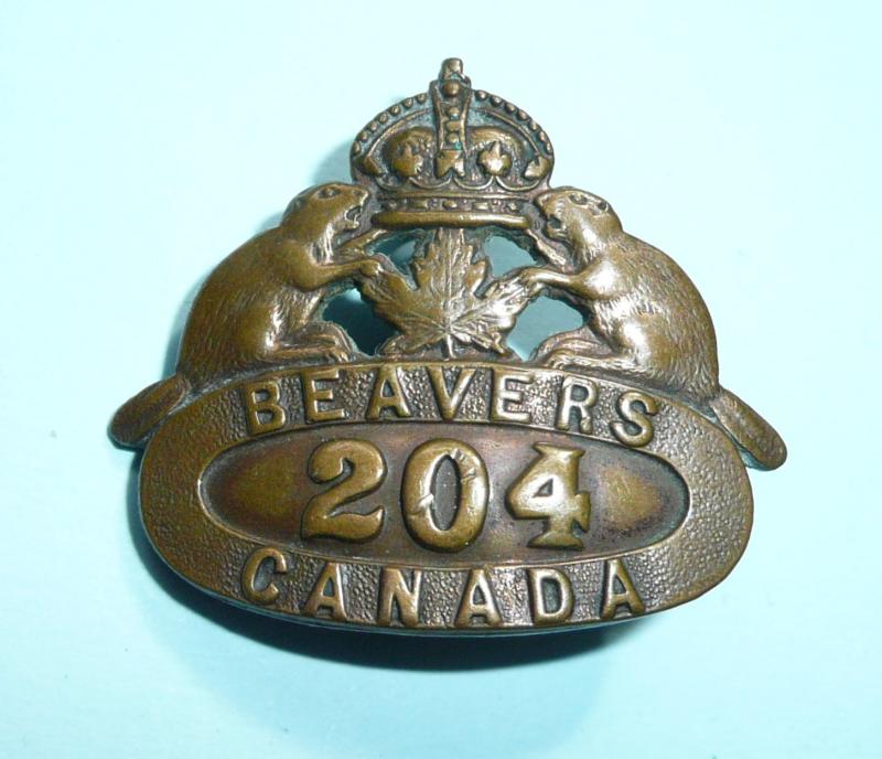 WW1 Canada 204th Battalion (Toronto Beavers) CEF Canadian Expeditionary Force Collar Badge