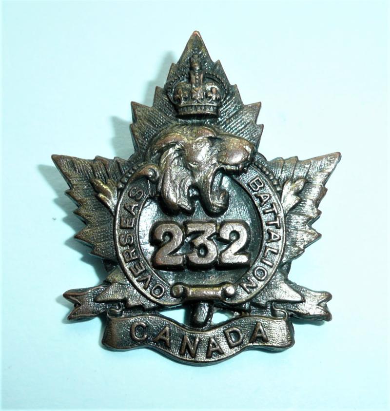 WW1 Canada - 232nd  Infantry Battalion CEF Canadian Expeditionary Force Collar Badge