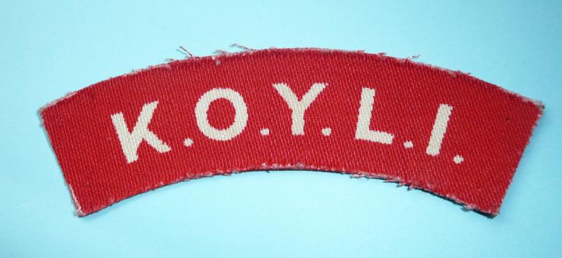 WW2 KOYLI (King's Own Yorkshire Light Infantry) Printed Red on White Cloth Shoulder Title