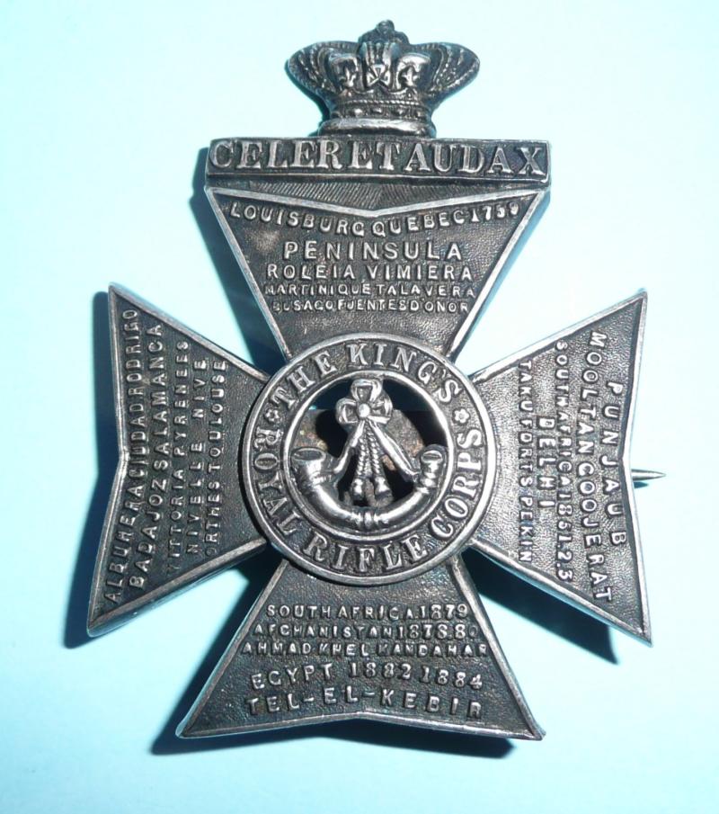Victorian QVC KRRC King's Royal Rifle Corps Officer's Silvered Pagri Badge