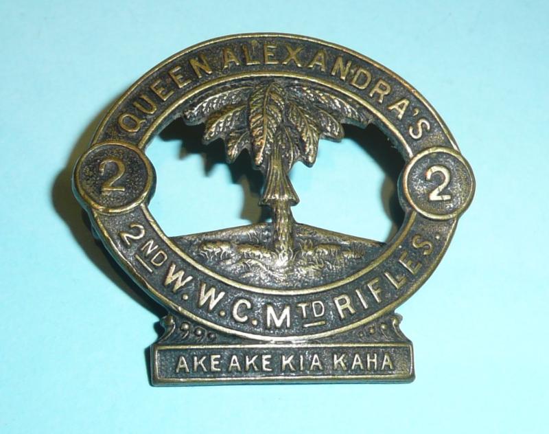 WW1 New Zealand - 2nd Queen Alexandra's Wellington West Coast WWC Mounted Rifles Cap / Collar Badge - Gaunt
