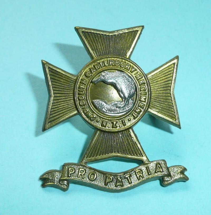 WW1 New Zealand - 2nd (South Canterbury) Regiment Bi-Metal Cap Badge - Gaunt Tablet