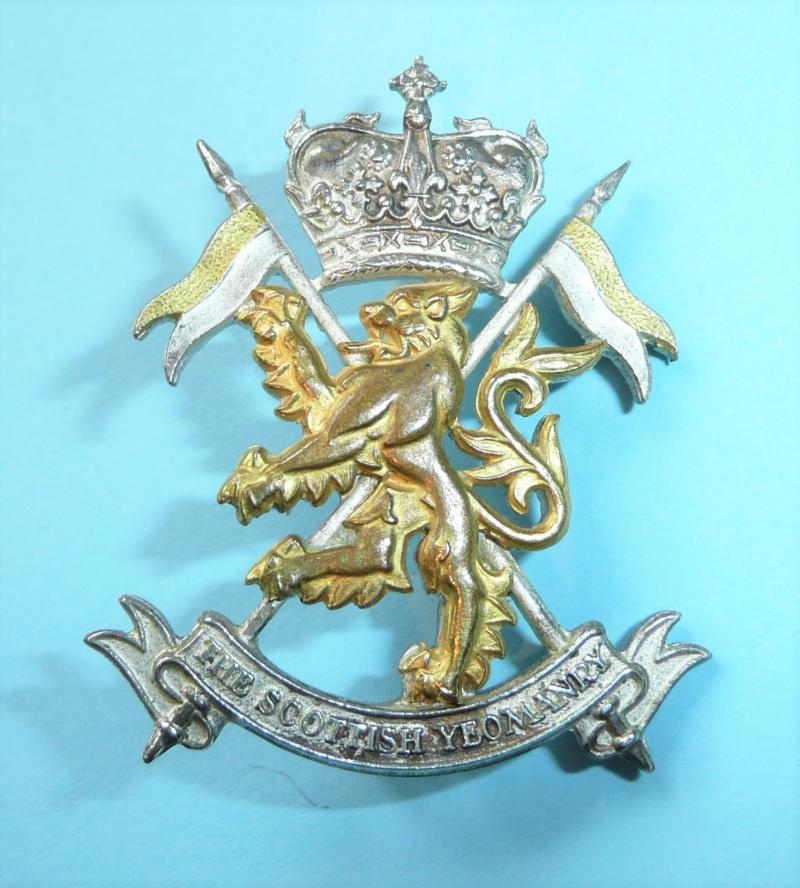 Scottish Yeomanry Silver Plate and Gilt Cap Badge, 1922 -1999 only