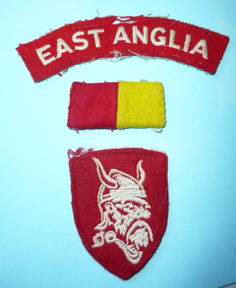 Cold War East Anglian Brigade / District Combination Shoulder Title, Viking Formation Sign and Minden Flash Set (As worn in this set-up by the Suffolk Regiment and its successors)