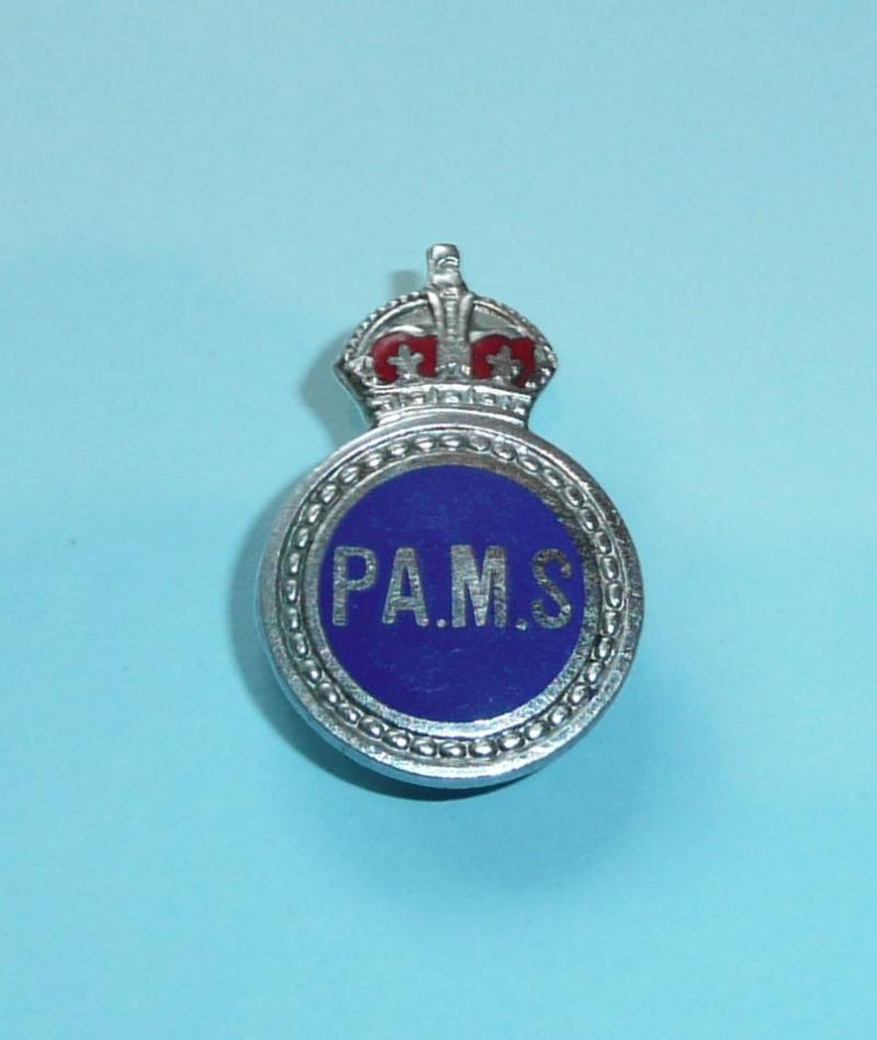 WW2 PAMS (Police Auxiliary Messenger Service) Generic Chrome and Enamel Mufti Buttonhole Lapel Badge