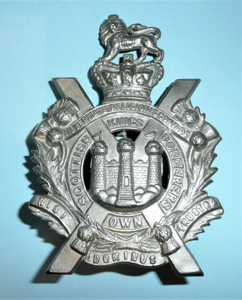 Victorian QVC King's Own Scottish Borderers (KOSB) Other Ranks Large Pattern White Metal Glengarry Badge - Gaunt Tablet