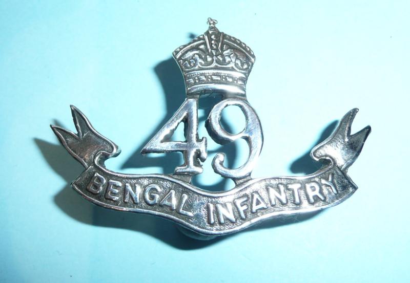 Indian Army - 49th Bengalis Bengal Infantry Officer's Silver Marked Cap Badge