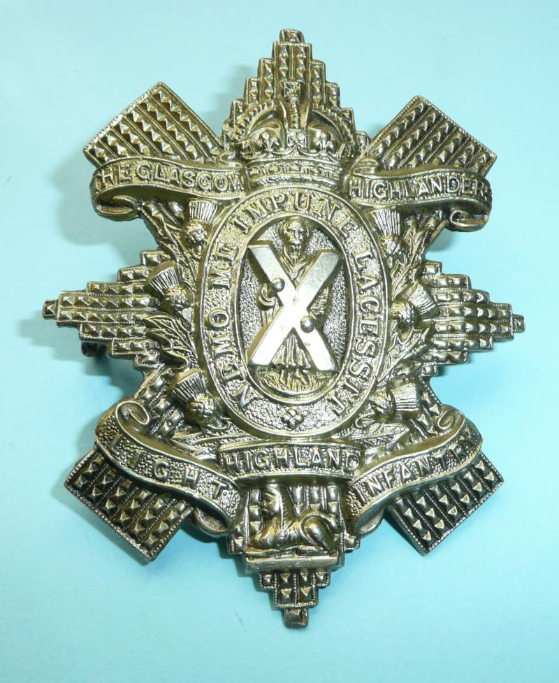 9th Battalion The Glasgow Highlanders White Metal Glengarry Badge