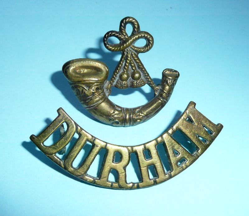 WW1 Durham Light Infantry (DLI) Two Part Brass Shoulder Title