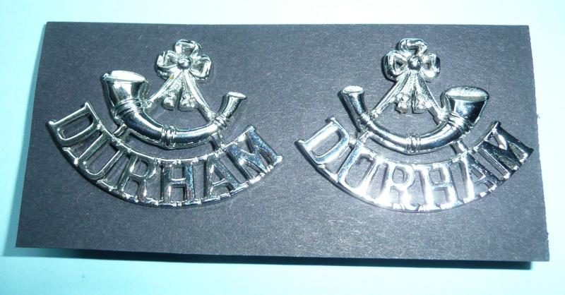 Durham Light Infantry (DLI) Matched Pair of Chromed White Metal Shoulder Titles