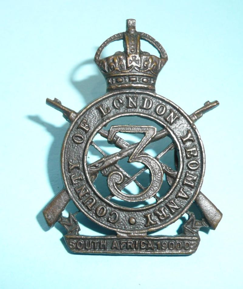 WW1 3rd County of London Yeomanry (Sharpshooters) Officer's OSD Bronze Cap / Collar Badge