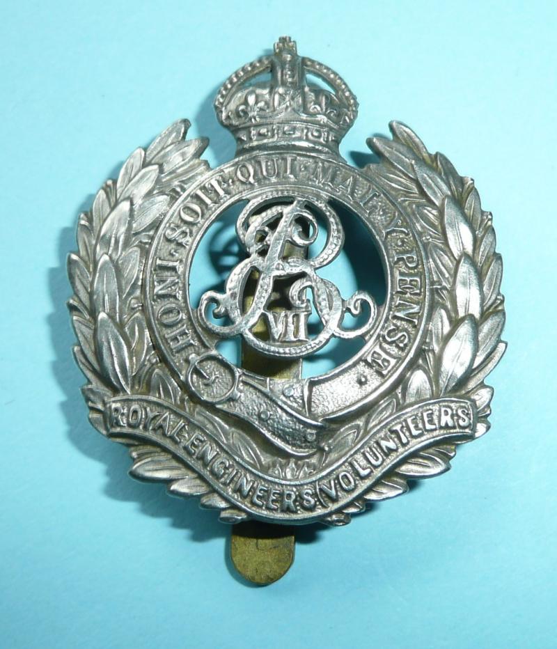 Royal Engineers (Volunteers) EDVII Pattern White Metal Cap Badge - Slider