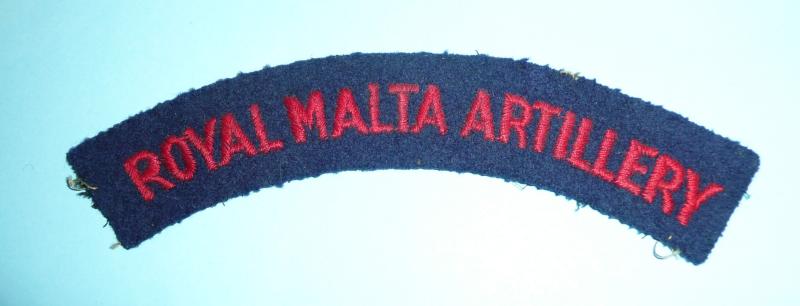 Royal Malta Artillery Woven Red On Blue Felt Cloth Shoulder Title