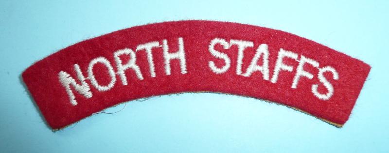North Staffs (The Prince of Wales's North Staffordshire Regiment) Woven White on Red Felt Cloth Shoulder Title
