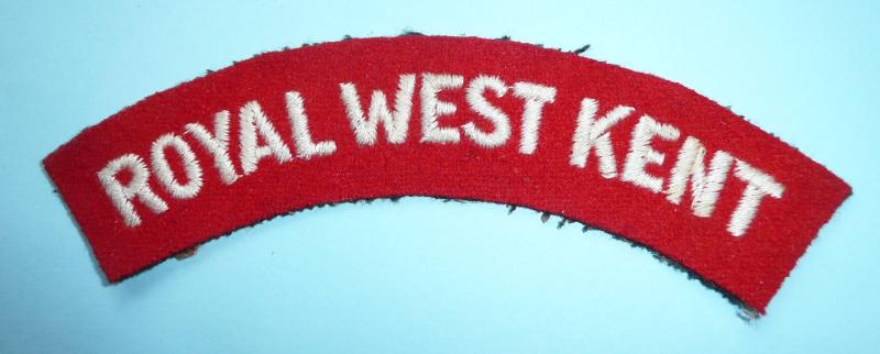 The Queen's Royal West Kent Regiment White on Red Embroidered Felt Cloth Shoulder Title