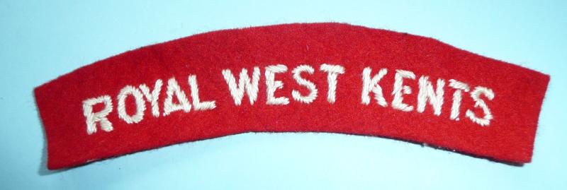 'Royal West Kents' Embroidered White on Red Felt Cloth Shoulder Title - Unusual as 