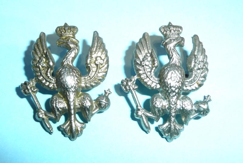 14th (King's) Hussars Matched Pair of Facing White Metal Collar Badges