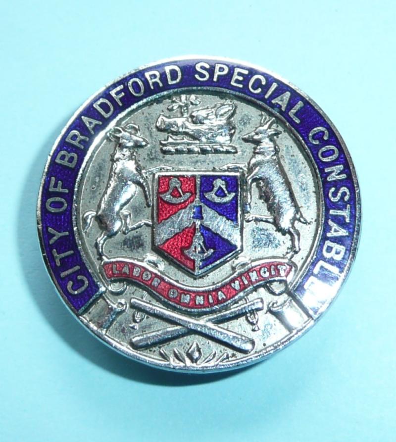 WW1 City of Bradford Special Constable Constabulary Police Chrome and Enamel Lapel Buttonhole Mufti Badge