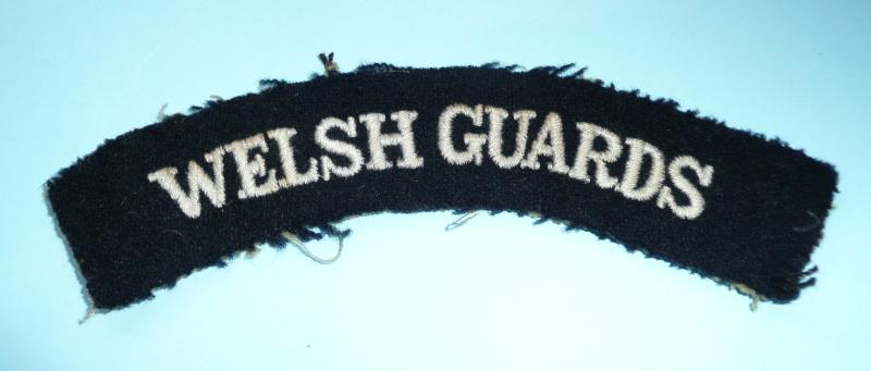 Vintage Welsh Guards Embroidered White on Black Cloth Shoulder Title