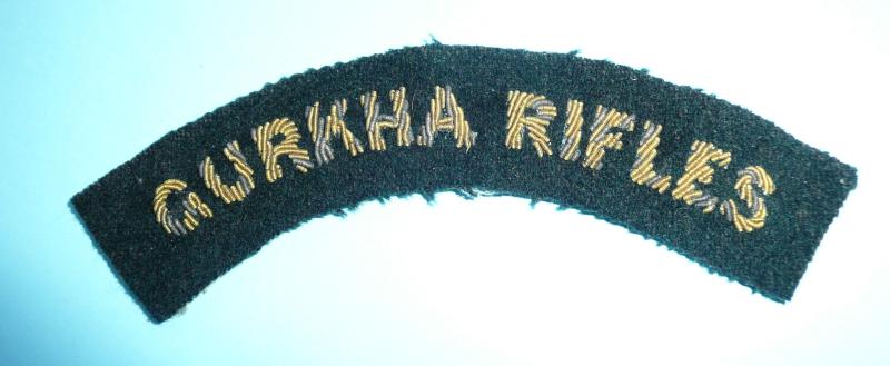 Gurkha Rifles Officer's Gold Bullion Thread on Dark Green Felt Shoulder Title