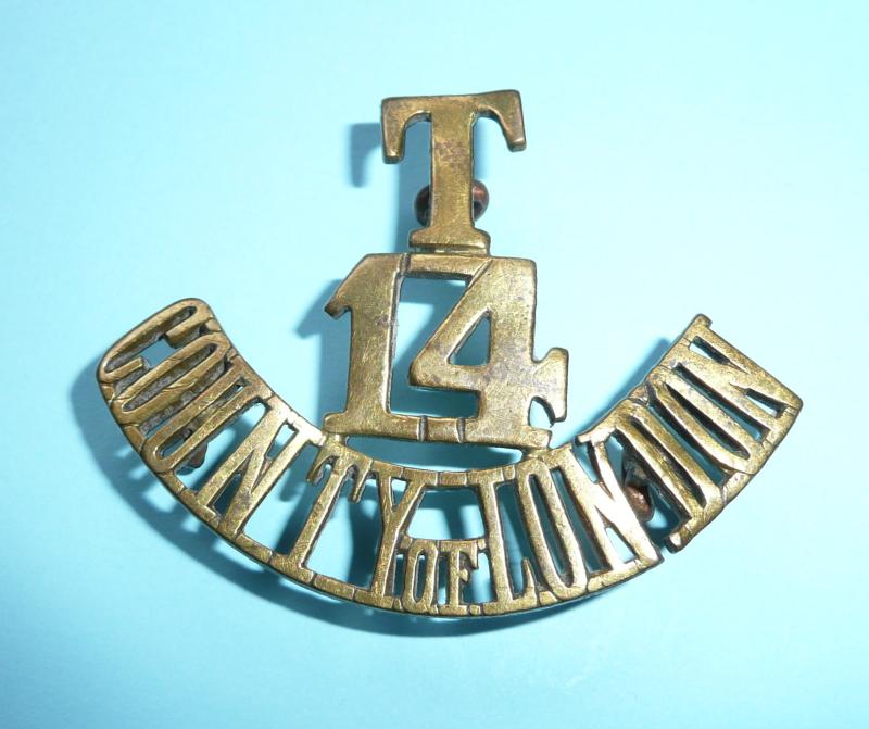 T / 14 / County of London (London Scottish) Regiment One Piece Brass Shoulder Title