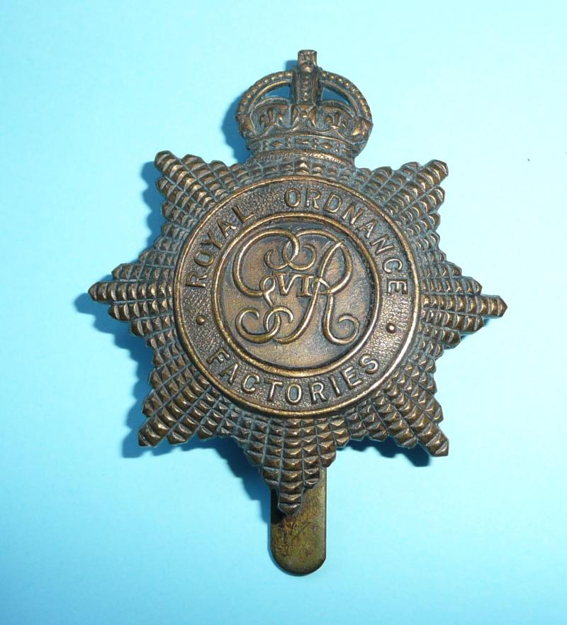 WW2 Home Front  - Royal Ordnance Factory (ROF) GVI Brass Cap Badge