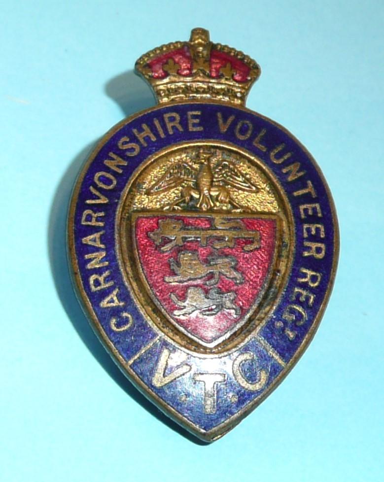 WW1 Home Front -  Wales, Welsh - Carnarvonshire Volunteer Regiment VTC Gilt & Enamel Mufti Lapel Buttonhole Badge