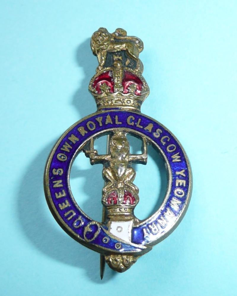 Queen's Own Royal Glasgow Yeomanry Gilt & Enamel Sweetheart Pin Brooch Badge