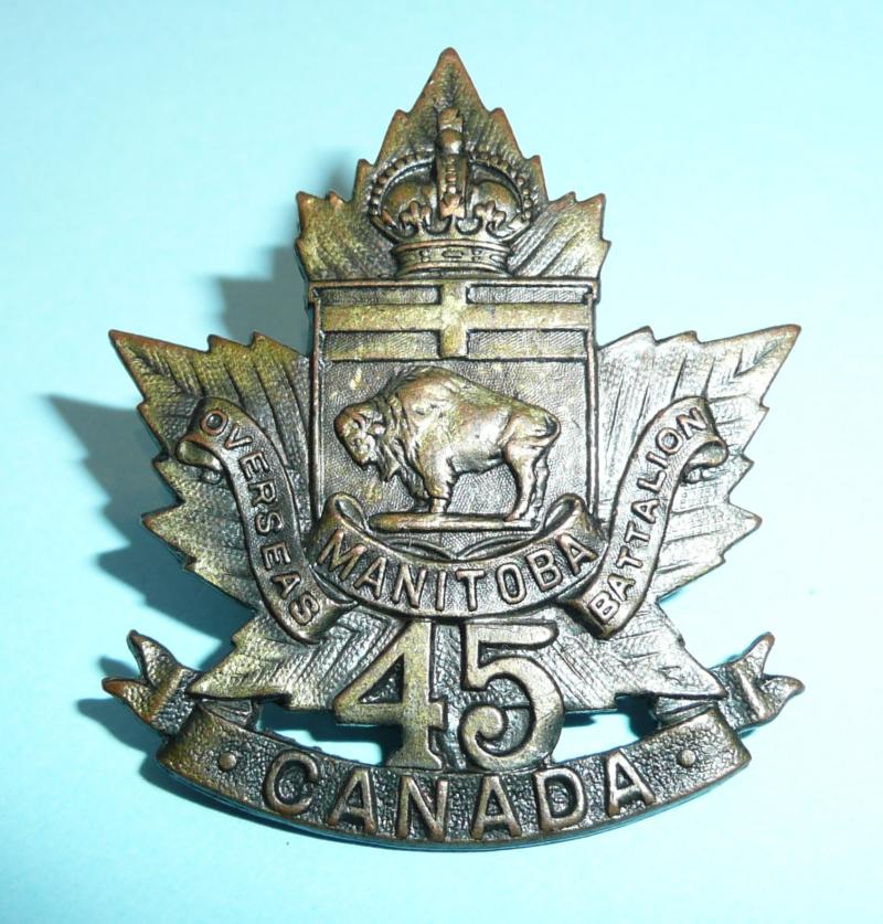 WW1 Canada - 45th (Manitoba) CEF Canadian Expeditionary Force Picked Copper Cap Badge