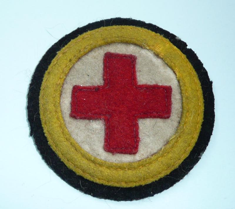 WW1 RAMC Medic / Stretcher Bearers Geneva Red Felt Cross Embroidered Cloth Uniform Arm Badge Insignia