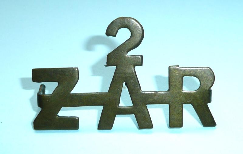 WW1 South Africa - 2 / ZAR Theatre Made Brass Shoulder Title - 2nd South African Horse