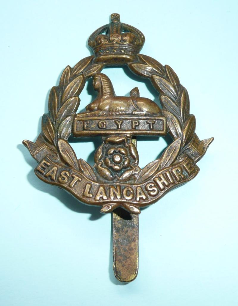 WW1 East Lancashire Regiment Other Ranks All Brass Economy Issue Cap Badge