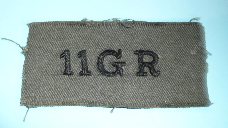 Post Independence Indian Army - '11 G R' Woven on Jungle Green Cloth