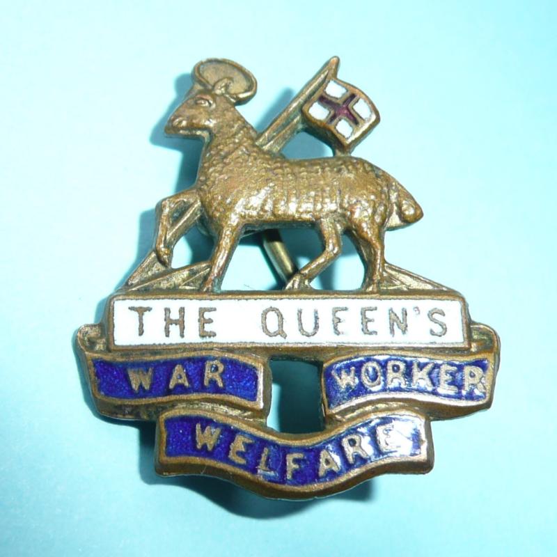 WW1 / WW2 Queen's (West Surrey Regiment) War Workers Welfare Brass and Enamel Pin Brooch Lapel Badge