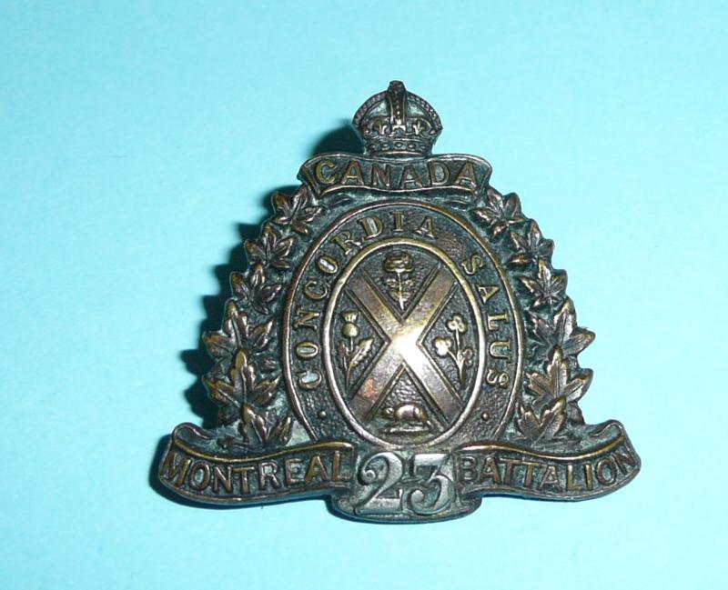 WW1 Canada - 23rd (Montreal & Quebec) Infantry Battalion CEF Canadian Expeditionary Force Officer's Bi-Metal Collar Badge