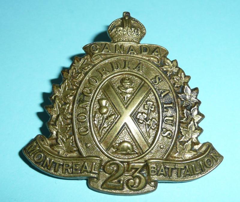 WW1 Canada - 23rd (Montreal & Quebec) Infantry Battalion CEF Canadian Expeditionary Force Other Ranks Gilding Metal Cap Badge