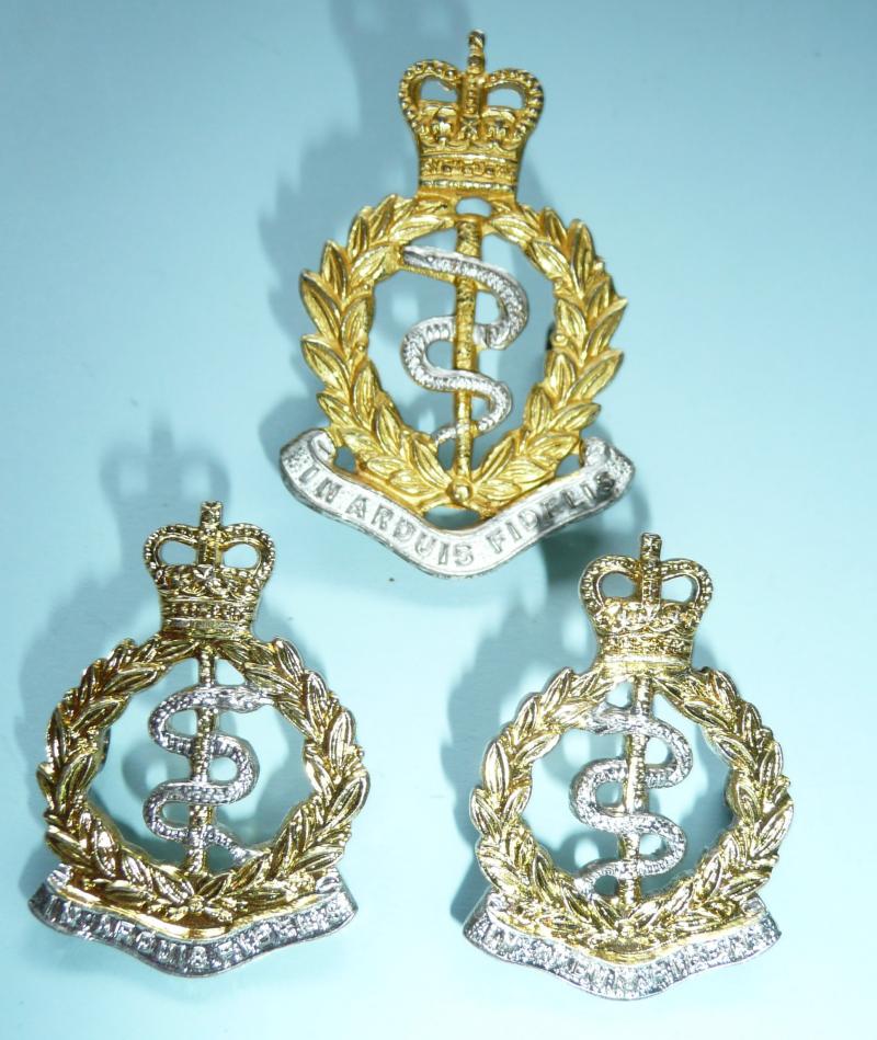 Royal Army Medical Corps RAMC Officer's Gilt & Silver Plate Cap Badge and Collar Set