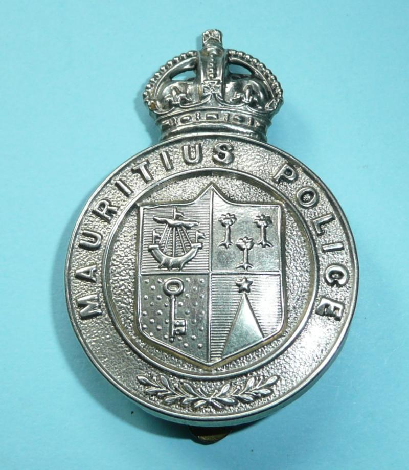 Indian Ocean - Mauritius Police White Metal Helmet Badge, King's Crown