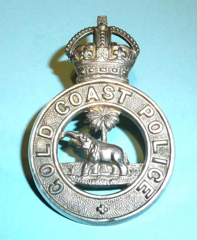 West Africa  - Gold Coast Police White Metal Cap Badge, King's Crown