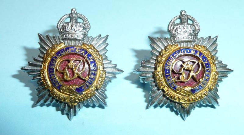 Royal Army Service Corps (RASC) Officer's Enamel Collar Badges, GVI King's Crown