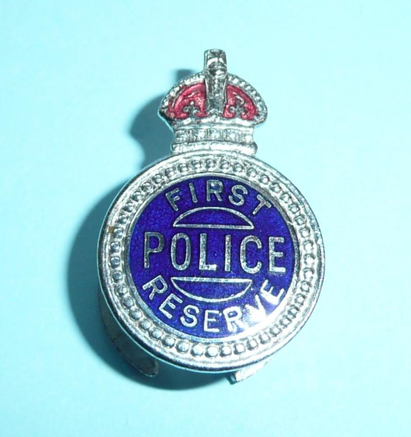 WW2 First Police Reserve Chrome & Enamel Mufti Buttonhole Lapel Badge