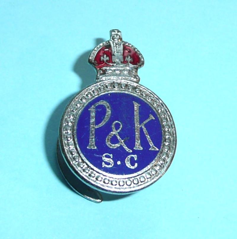 WW2 Scottish Scotland - Perthshire & Kinross-shire Special Constable Constabulary Police Chrome and Enamel Mufti Buttonhole Lapel Badge, King's Crown