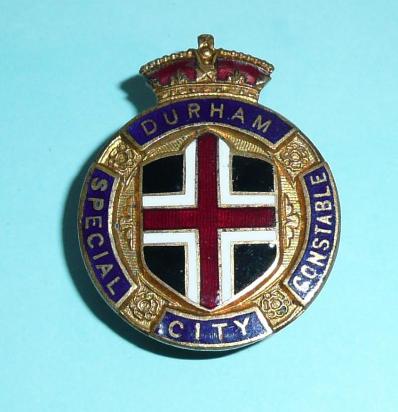 WW1 Durham City Special Constable Constabulary Police Enamel Gilt Mufti Lapel Buttonhole Badge